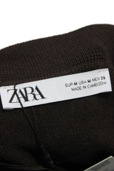 Zara Womens Pullover Sweater Collared Long Sleeve Viscose Brown Size M