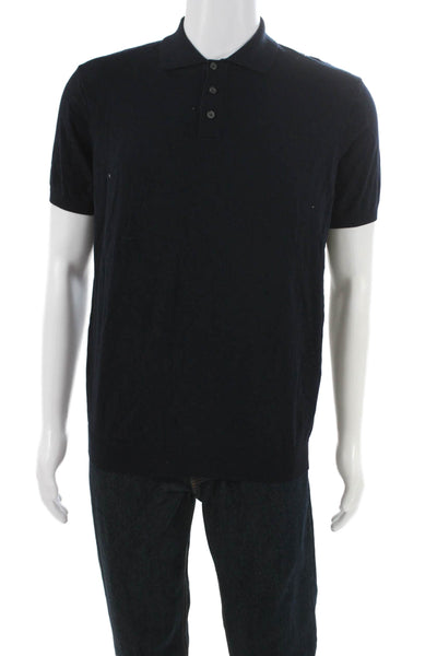 Zara Mens Blue Short Sleeve Polo Shirt Collared Button Viscose Size L