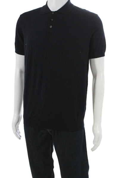 Zara Mens Blue Short Sleeve Polo Shirt Collared Button Viscose Size L