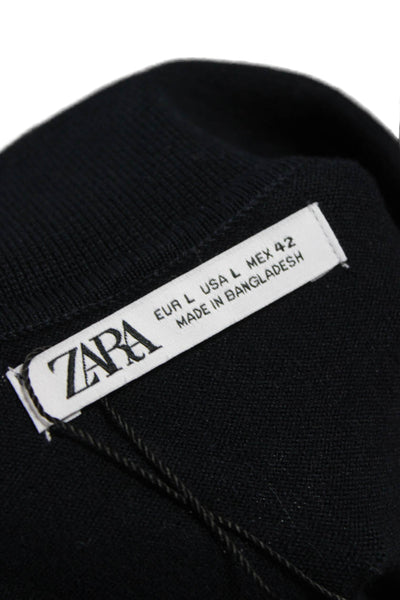 Zara Mens Blue Short Sleeve Polo Shirt Collared Button Viscose Size L