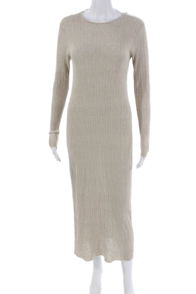 Zara Womens Sweater Dress Beige Cotton Long Sleeve Full Length Size L