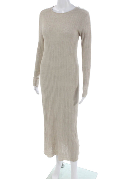 Zara Womens Sweater Dress Beige Cotton Long Sleeve Full Length Size L
