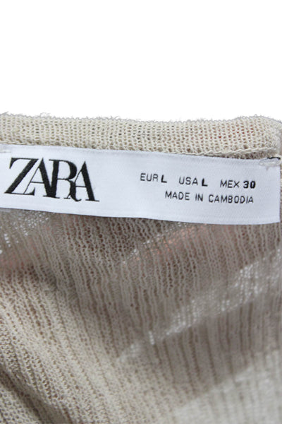 Zara Womens Sweater Dress Beige Cotton Long Sleeve Full Length Size L