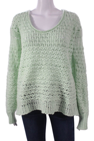 Free People Womens Green Scoop Neck Pullover Sweater Long Sleeve Size S