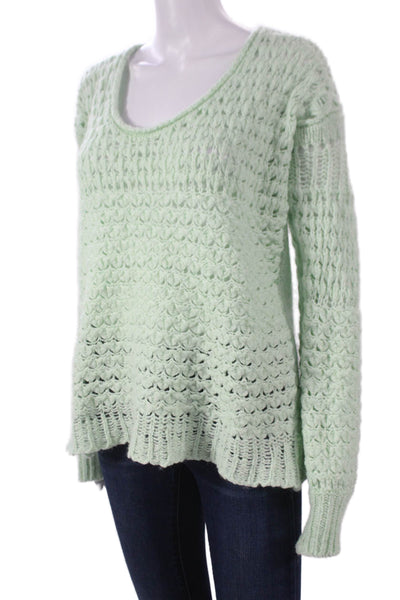 Free People Womens Green Scoop Neck Pullover Sweater Long Sleeve Size S