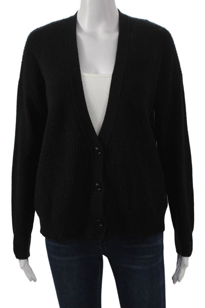360 Sweater Womens Cardigan Black V Neck 70% Wool Long Sleeve Size S