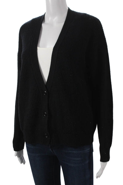360 Sweater Womens Cardigan Black V Neck 70% Wool Long Sleeve Size S