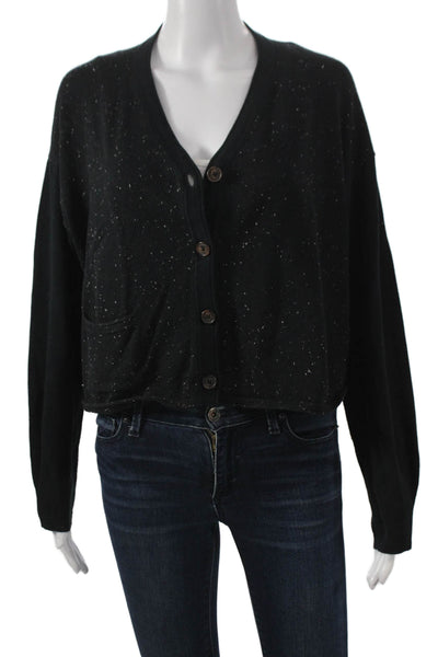 Margaret OLeary Women Cardigan Black 100% Cotton V-Neck Long Sleeve Size XS