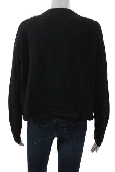 Margaret OLeary Women Cardigan Black 100% Cotton V-Neck Long Sleeve Size XS