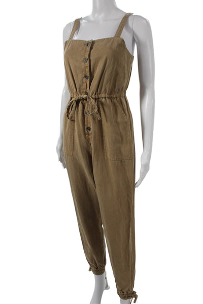 Alice + Olivia Womens Lyocell Sleeveless Square Neck Jumpsuit Brown Size 4