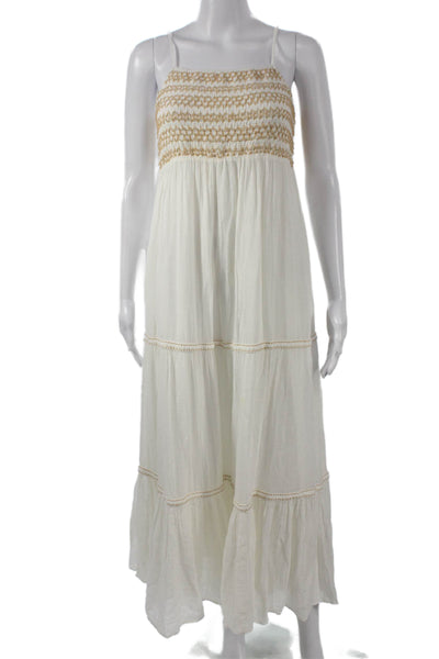 Zara Womens White Maxi Dress Sleeveless Square Neck Cotton Boho Size S