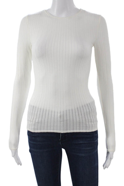 J Crew Women Basic Long Sleeve Crew Neck T-Shirt White Size 2XS