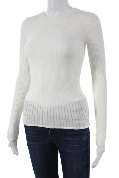 J Crew Women Basic Long Sleeve Crew Neck T-Shirt White Size 2XS