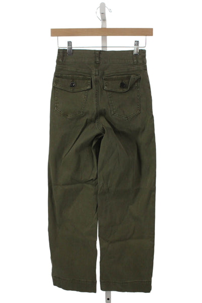 Spanx Women Cropped Pants Green Cotton Blend High Rise 26 Inseam Size XS