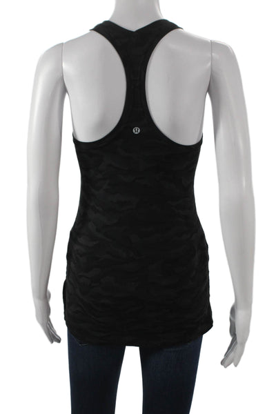 Lululemon Womens Black Camo Pullover Tank Scoop Neck Nylon Sleeveless Size 6