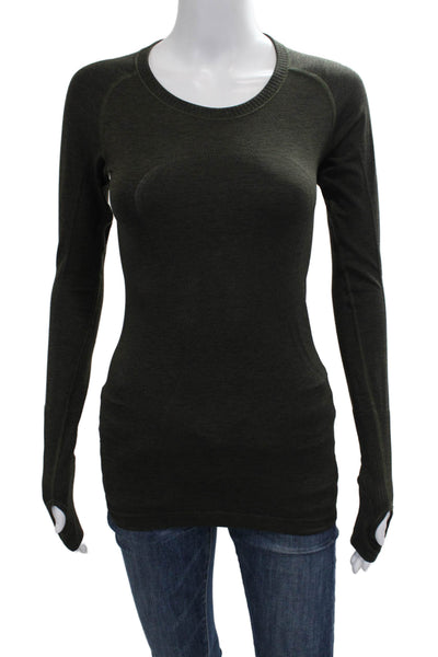 Lululemon Womens Green Pullover T-Shirt Long Sleeve Crew Neck Nylon Size 4