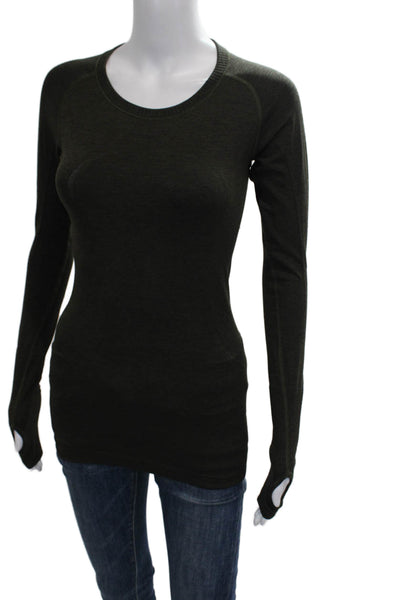 Lululemon Womens Green Pullover T-Shirt Long Sleeve Crew Neck Nylon Size 4