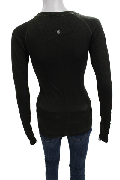Lululemon Womens Green Pullover T-Shirt Long Sleeve Crew Neck Nylon Size 4