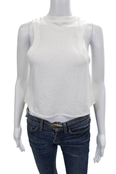 Lululemon Women Cropped Tank White High Neck Geometric Nylon Sleeveless Size 4