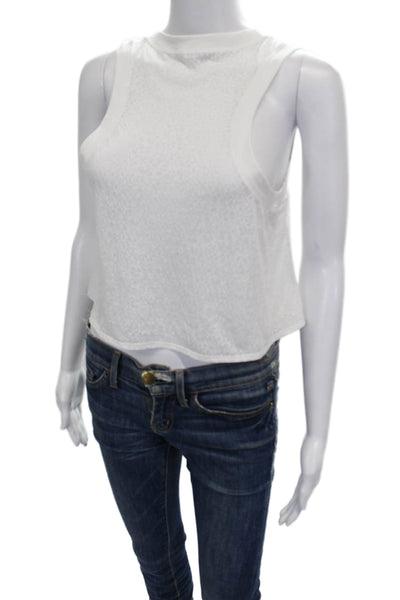 Lululemon Women Cropped Tank White High Neck Geometric Nylon Sleeveless Size 4