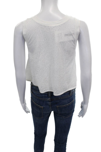 Lululemon Women Cropped Tank White High Neck Geometric Nylon Sleeveless Size 4