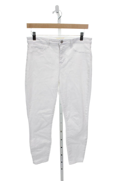 L'Agence Womens White Skinny High Rise Jeans Cotton Blend Button 25in Size 30