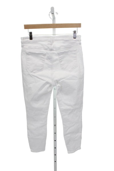 L'Agence Womens White Skinny High Rise Jeans Cotton Blend Button 25in Size 30
