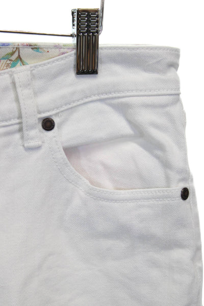 Johnny Was Womens Straight Jeans White High Rise Butterfly 24in Size 30