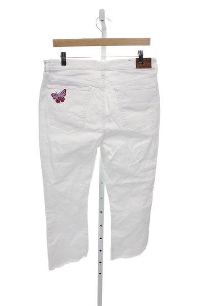 Johnny Was Womens Straight Jeans White High Rise Butterfly 24in Size 30