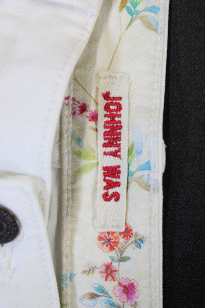 Johnny Was Womens Straight Jeans White High Rise Butterfly 24in Size 30