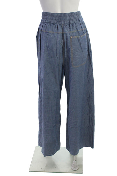 Elizabeth & James Womens Cropped Pants Blue 100% Cotton Pull On Size L