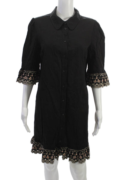 See by Chloe Womens Black Cotton Shirt Dress Collared Half Sleeve Size 40