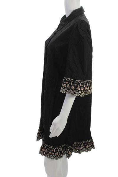 See by Chloe Womens Black Cotton Shirt Dress Collared Half Sleeve Size 40