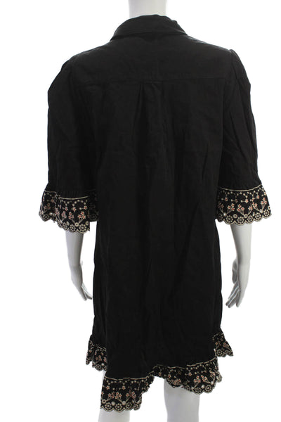 See by Chloe Womens Black Cotton Shirt Dress Collared Half Sleeve Size 40