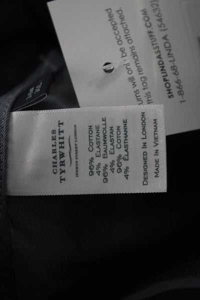 Charles Tyrwhitt Mens Chino Pants Blue Cotton Elastane Button Size 34