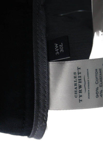 Charles Tyrwhitt Mens Chino Pants Blue Cotton Elastane Button Size 34