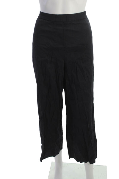 Theory Womens Cropped Linen Pants Black Pull On Size 12