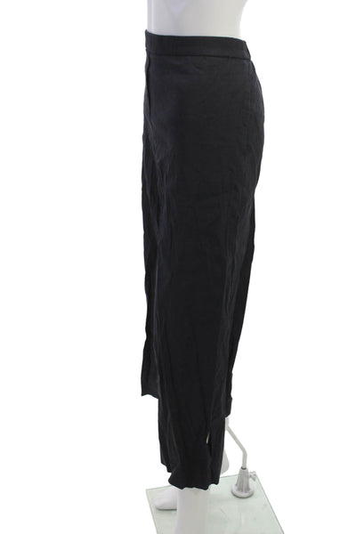 Theory Womens Cropped Linen Pants Black Pull On Size 12