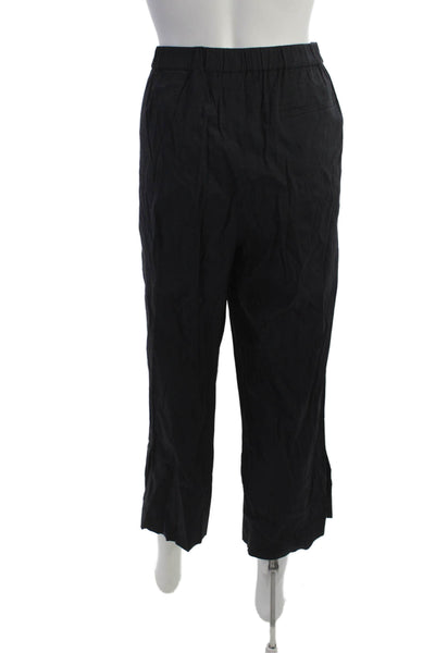 Theory Womens Cropped Linen Pants Black Pull On Size 12