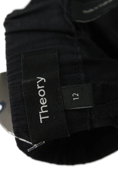 Theory Womens Cropped Linen Pants Black Pull On Size 12