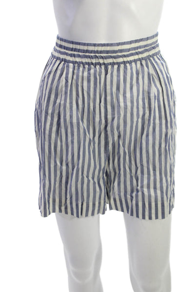 J Crew Womens Paperbag Shorts Blue Striped Cotton Pull On Nautical Size L
