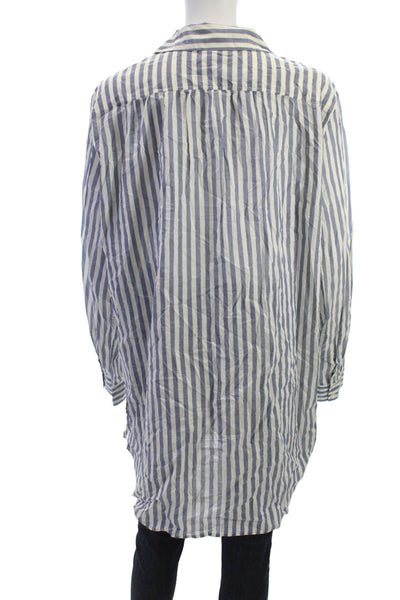J Crew Womens Tunic Blouse Blue Striped Collared Cotton Long Sleeve Size L