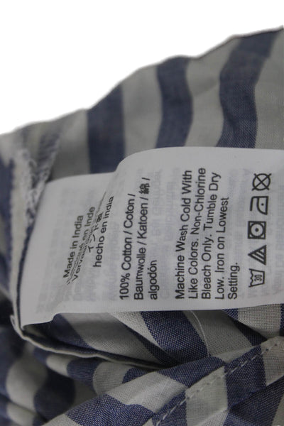 J Crew Womens Tunic Blouse Blue Striped Collared Cotton Long Sleeve Size L