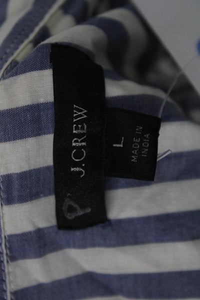 J Crew Womens Tunic Blouse Blue Striped Collared Cotton Long Sleeve Size L
