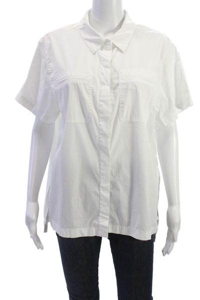 Theory Womens Collared Short Sleeve Button-Up White Basic Top Size XL