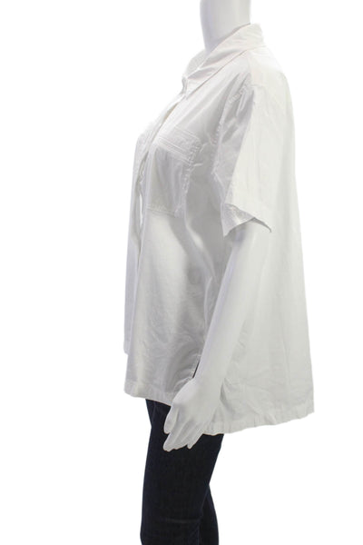 Theory Womens Collared Short Sleeve Button-Up White Basic Top Size XL