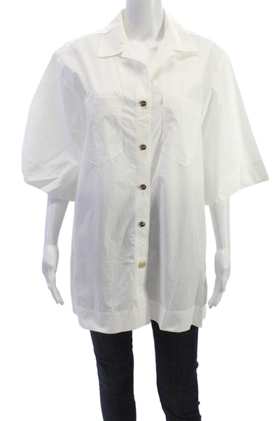 Sandro Women Tunic Button-Up Collared Short Sleeve 100% Cotton White Size 4