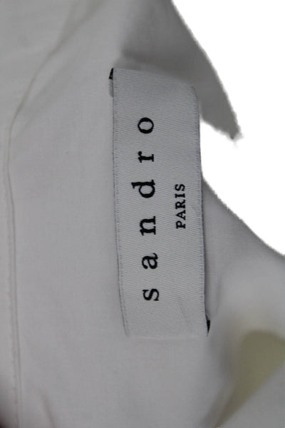 Sandro Women Tunic Button-Up Collared Short Sleeve 100% Cotton White Size 4