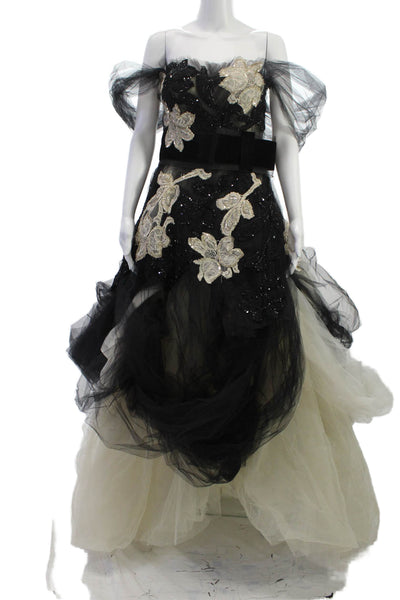Zuhair Murad Womens Ball Gown Black Silk Off Shoulder Short-Sleeve Long Size M