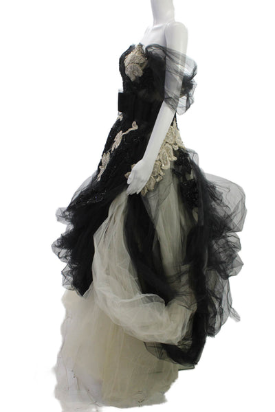 Zuhair Murad Womens Ball Gown Black Silk Off Shoulder Short-Sleeve Long Size M